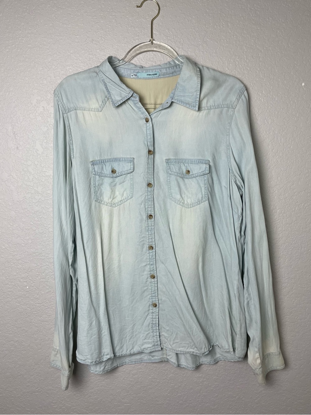 Maurices Light Blue Denim Shirt Western Style Size XL